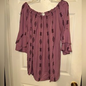 Lascana for Venus L Purple Womens Boho Peasant Blouse Top Elastic Neck Viscose